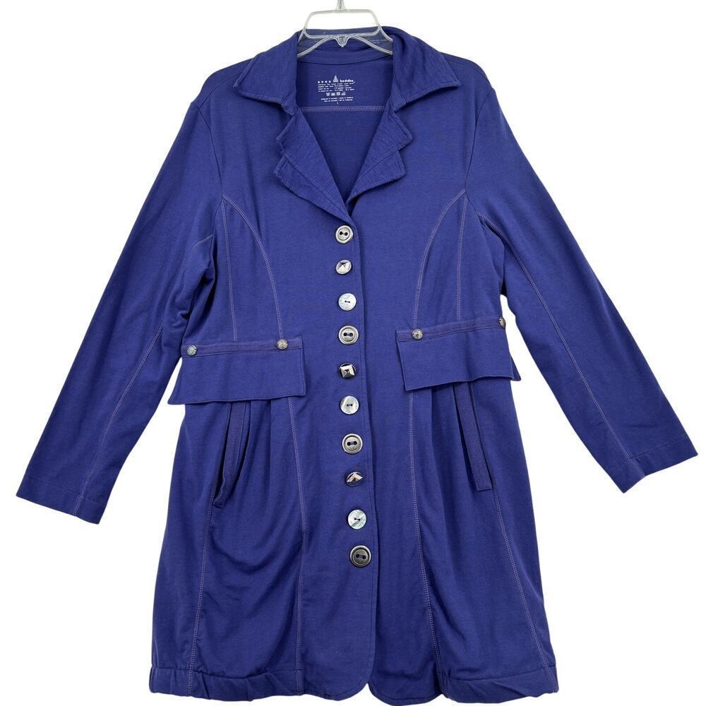 Neon Buddha Jacket Womens Size L Purple Longline Blazer Artsy Buttons Lagenlook